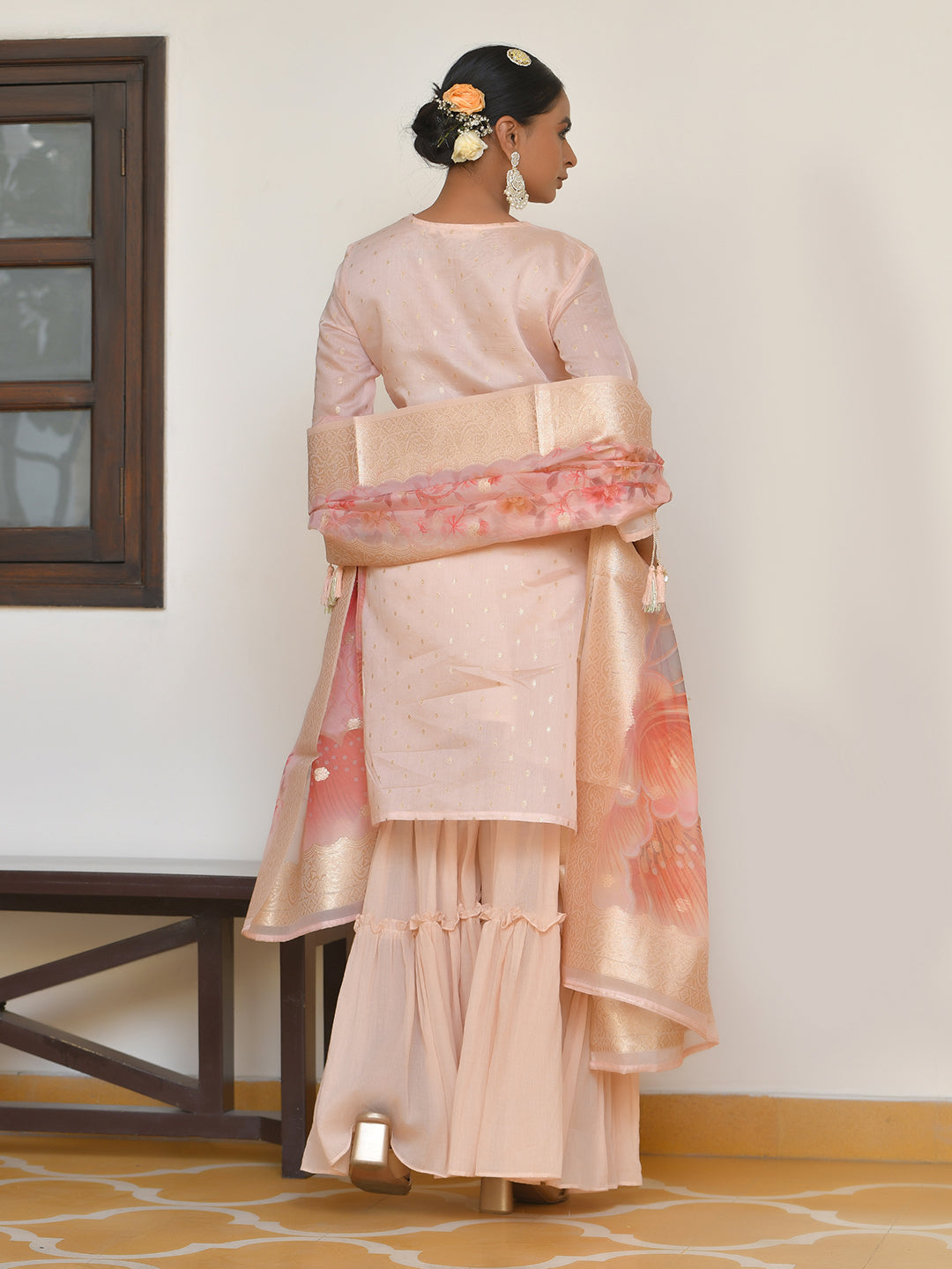 Vaasva Women's Apricot Chanderi Sharara Set - Distacart