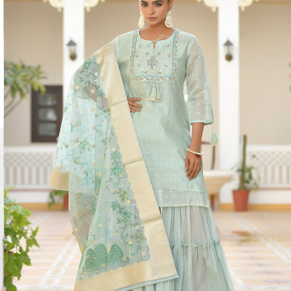 Vaasva Women's Aqua Marine Chanderi Sharara Set - Distacart