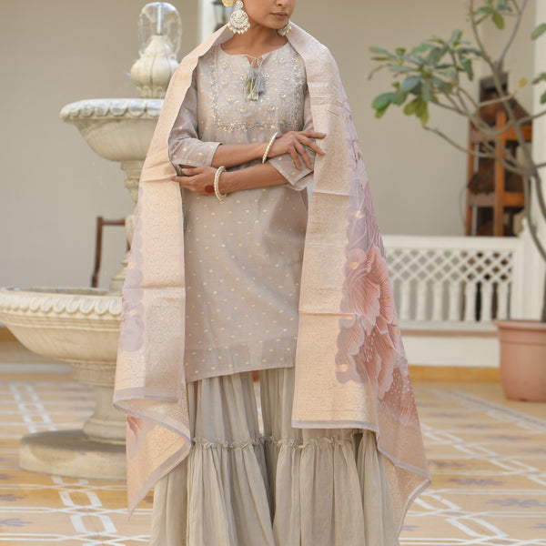 Vaasva Women's Khakhee Chanderi Sharara Set - Distacart