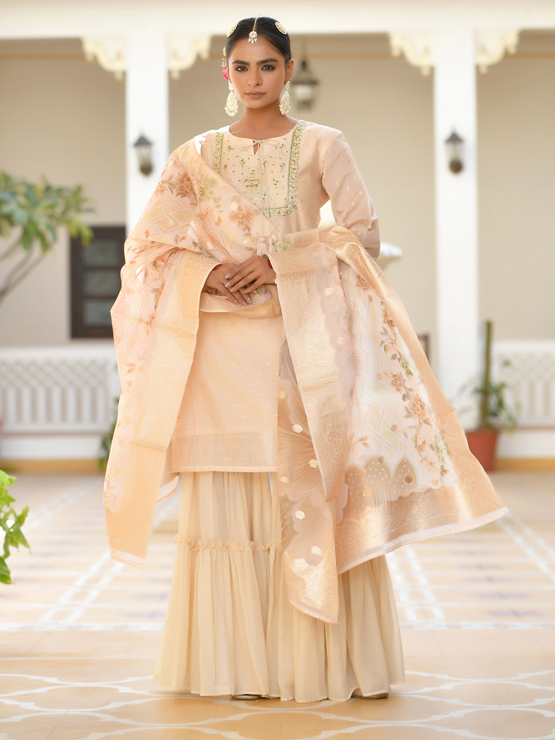 Vaasva Women's Peach Chanderi Sharara Set - Distacart