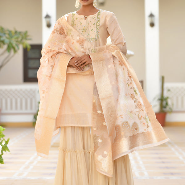 Vaasva Women's Peach Chanderi Sharara Set - Distacart