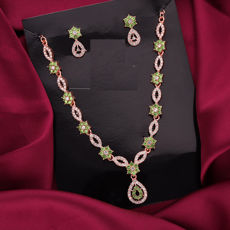 Tehzeeb Creations Elegant Sea Green Polished American Diamond (Ad) Studded Necklace And Earring Set For Women - Distacart