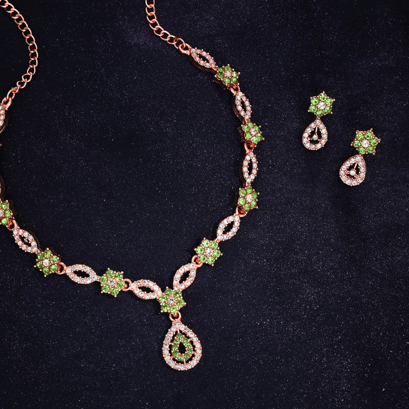 Tehzeeb Creations Elegant Sea Green Polished American Diamond (Ad) Studded Necklace And Earring Set For Women - Distacart