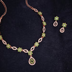 Thumbnail for Tehzeeb Creations Elegant Sea Green Polished American Diamond (Ad) Studded Necklace And Earring Set For Women - Distacart