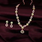 Thumbnail for Tehzeeb Creations Elegant Sea Green Polished American Diamond (Ad) Studded Necklace And Earring Set For Women - Distacart