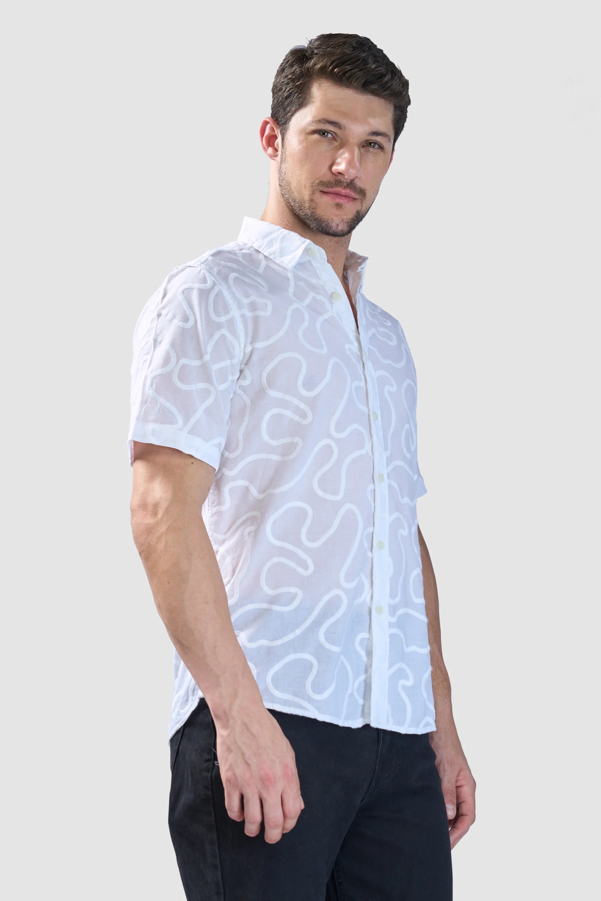 Xkind White Embroidered Relaxed Fit Shirt