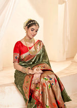 Thumbnail for Anaita Mehendi Designer Weaving Pure Paithani Tissue Silk Saree With Blouse - Distacart