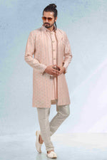 Thumbnail for Raivat Ethnic Art Banarasi Silk Thread Work 3 Pics Jacket Set In Peach Colour - Distacart