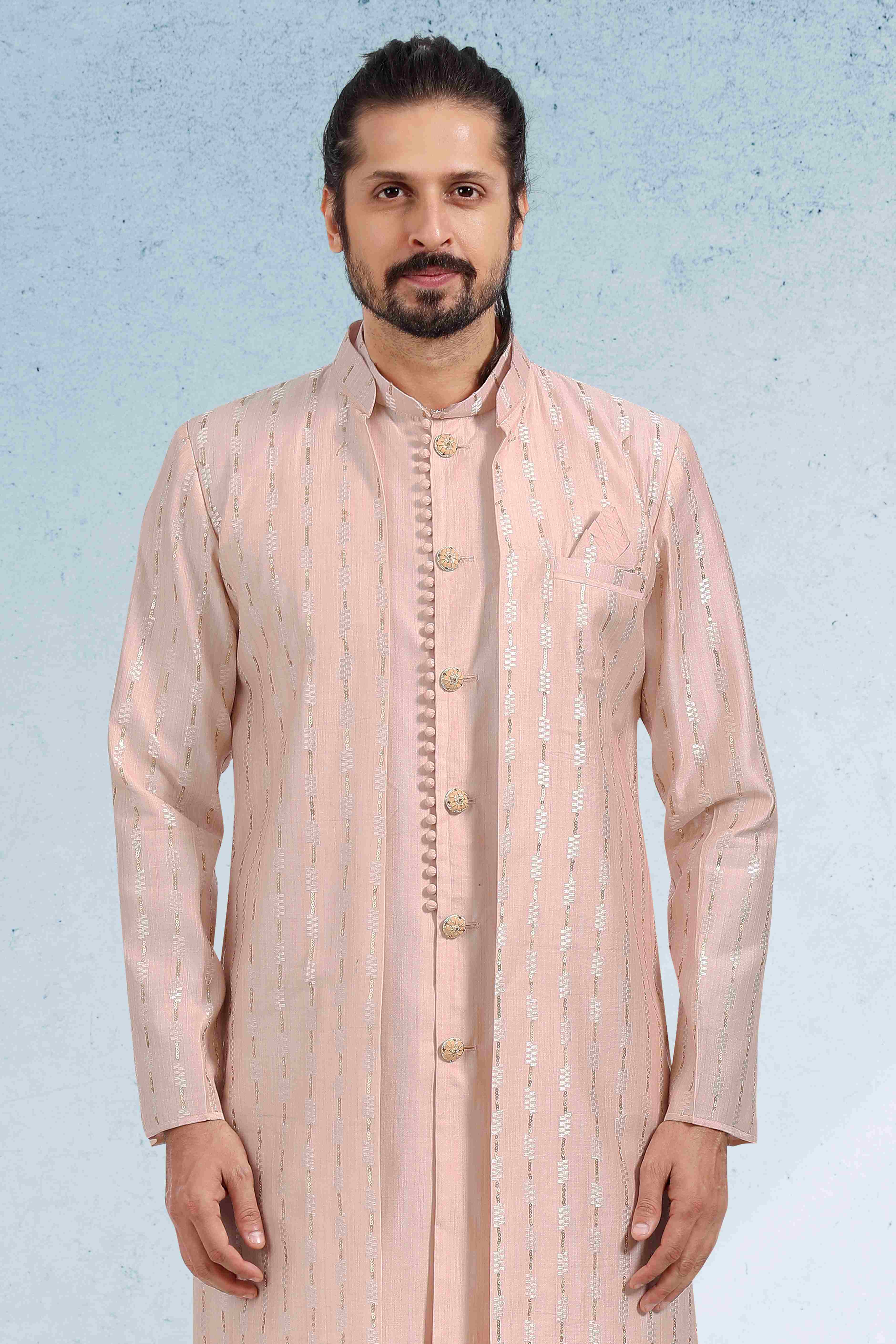 Raivat Ethnic Art Banarasi Silk Thread Work 3 Pics Jacket Set In Peach Colour - Distacart