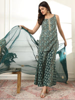 Thumbnail for Yufta Cotton Green Kurta Palazzo Set