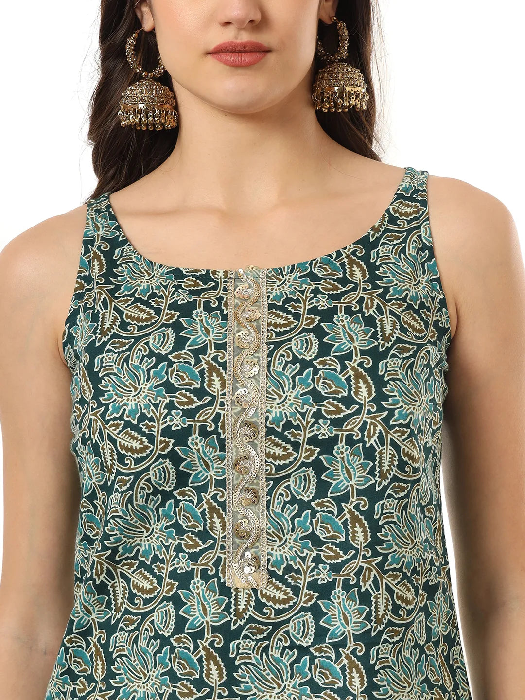 Yufta Cotton Green Kurta Palazzo Set