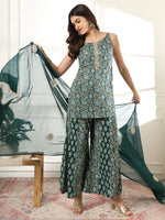Thumbnail for Yufta Cotton Green Kurta Palazzo Set