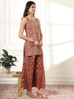 Thumbnail for Yufta Cotton Rust Kurta Sharara Set