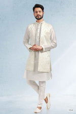Thumbnail for Raivat Ethnic Art Banarasi Silk Thread Work 3 Pics Jacket Set In Cream Colour - Distacart
