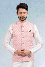 Thumbnail for Raivat Ethnic Art Banarasi Silk Thread Work 3 Pics Jacket Set In Peach Colour - Distacart
