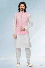 Thumbnail for Raivat Ethnic Art Banarasi Silk Thread Work 3 Pics Jacket Set In Pink Colour - Distacart