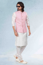 Thumbnail for Raivat Ethnic Art Banarasi Silk Thread Work 3 Pics Jacket Set In Pink Colour - Distacart