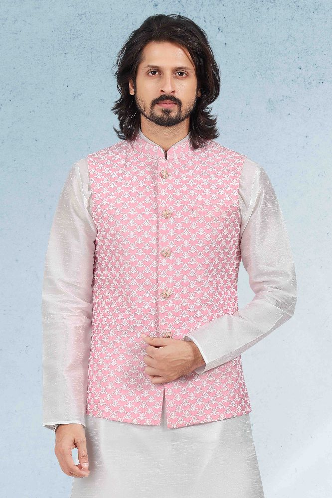 Raivat Ethnic Art Banarasi Silk Thread Work 3 Pics Jacket Set In Pink Colour - Distacart