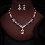 Thumbnail for Tehzeeb Creations Elegant Sky Blue Polished American Diamond (Ad) Studded Necklace And Earring Set For Women - Distacart