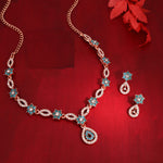 Thumbnail for Tehzeeb Creations Elegant Sky Blue Polished American Diamond (Ad) Studded Necklace And Earring Set For Women - Distacart