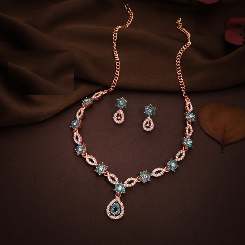 Tehzeeb Creations Elegant Sky Blue Polished American Diamond (Ad) Studded Necklace And Earring Set For Women - Distacart