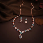 Thumbnail for Tehzeeb Creations Elegant Sky Blue Polished American Diamond (Ad) Studded Necklace And Earring Set For Women - Distacart