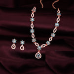 Thumbnail for Tehzeeb Creations Elegant Sky Blue Polished American Diamond (Ad) Studded Necklace And Earring Set For Women - Distacart