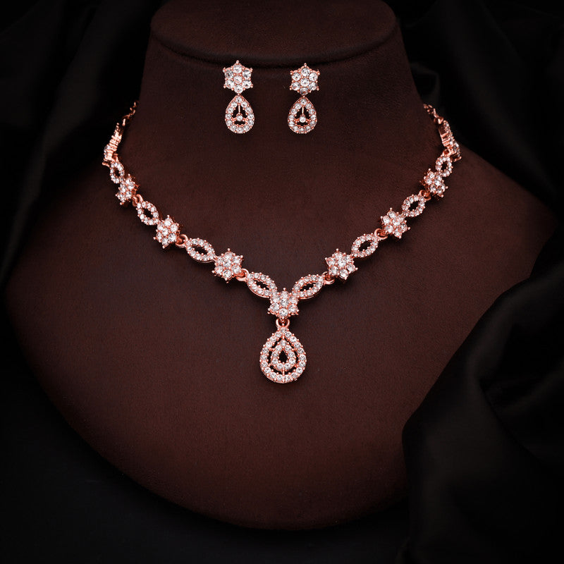 Tehzeeb Creations Elegant White Polished American Diamond (Ad) Studded Necklace And Earring Set For Women - Distacart