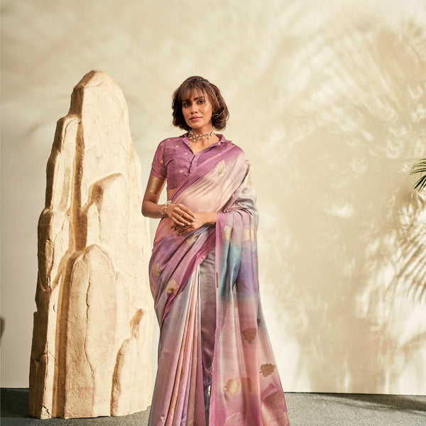 Anaita Purple Printed Handloom Khadi Silk Silk Saree With Blouse - Distacart