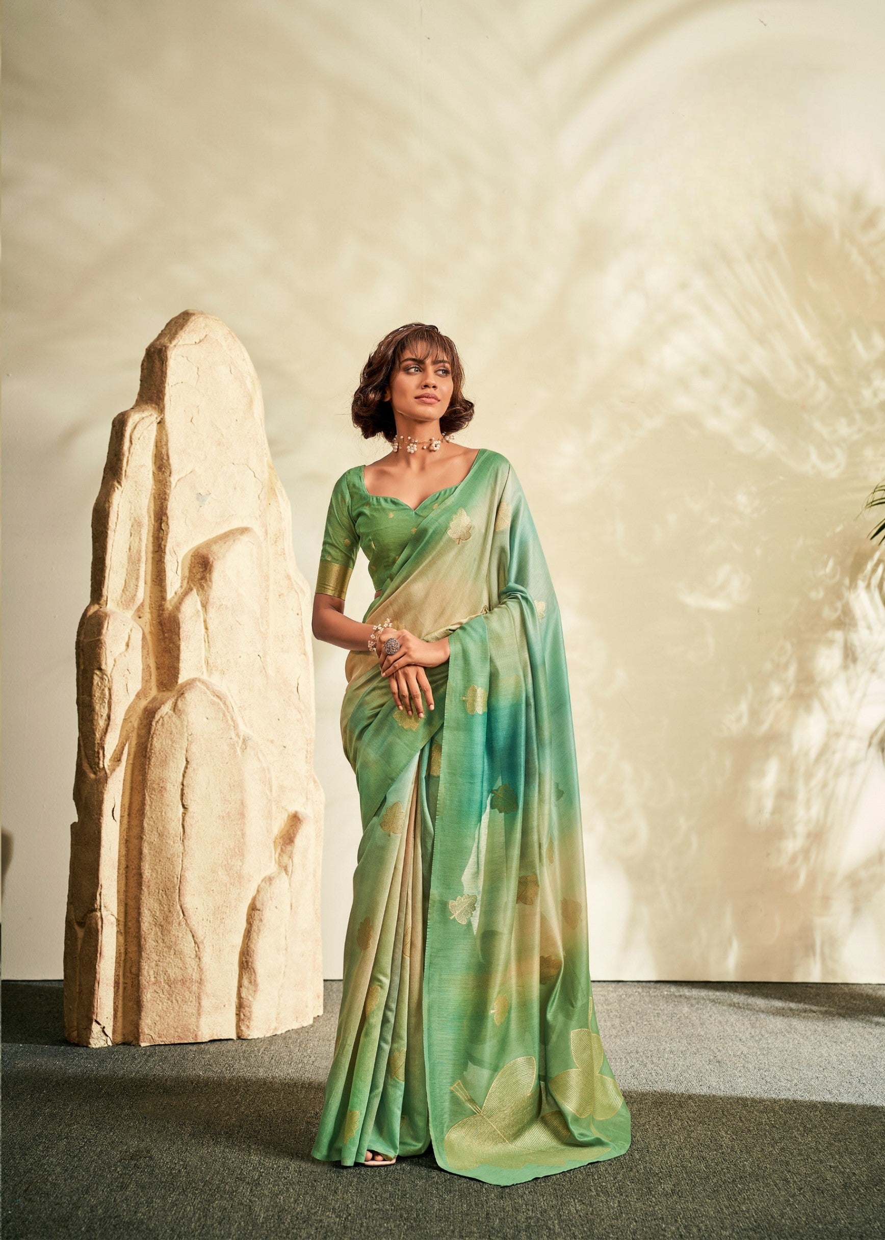 Anaita Green Printed Handloom Khadi Silk Silk Saree With Blouse - Distacart