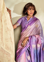 Thumbnail for Anaita Lavender Printed Handloom Khadi Silk Silk Saree With Blouse - Distacart