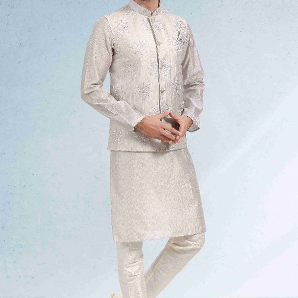 Raivat Ethnic Art Banarasi Silk Thread Work 3 Pics Jacket Set In Grey Colour - Distacart