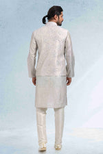 Thumbnail for Raivat Ethnic Art Banarasi Silk Thread Work 3 Pics Jacket Set In Grey Colour - Distacart