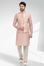 Thumbnail for Raivat Ethnic Art Banarasi Silk Thread Work 3 Pics Jacket Set In Light Peach Colour - Distacart