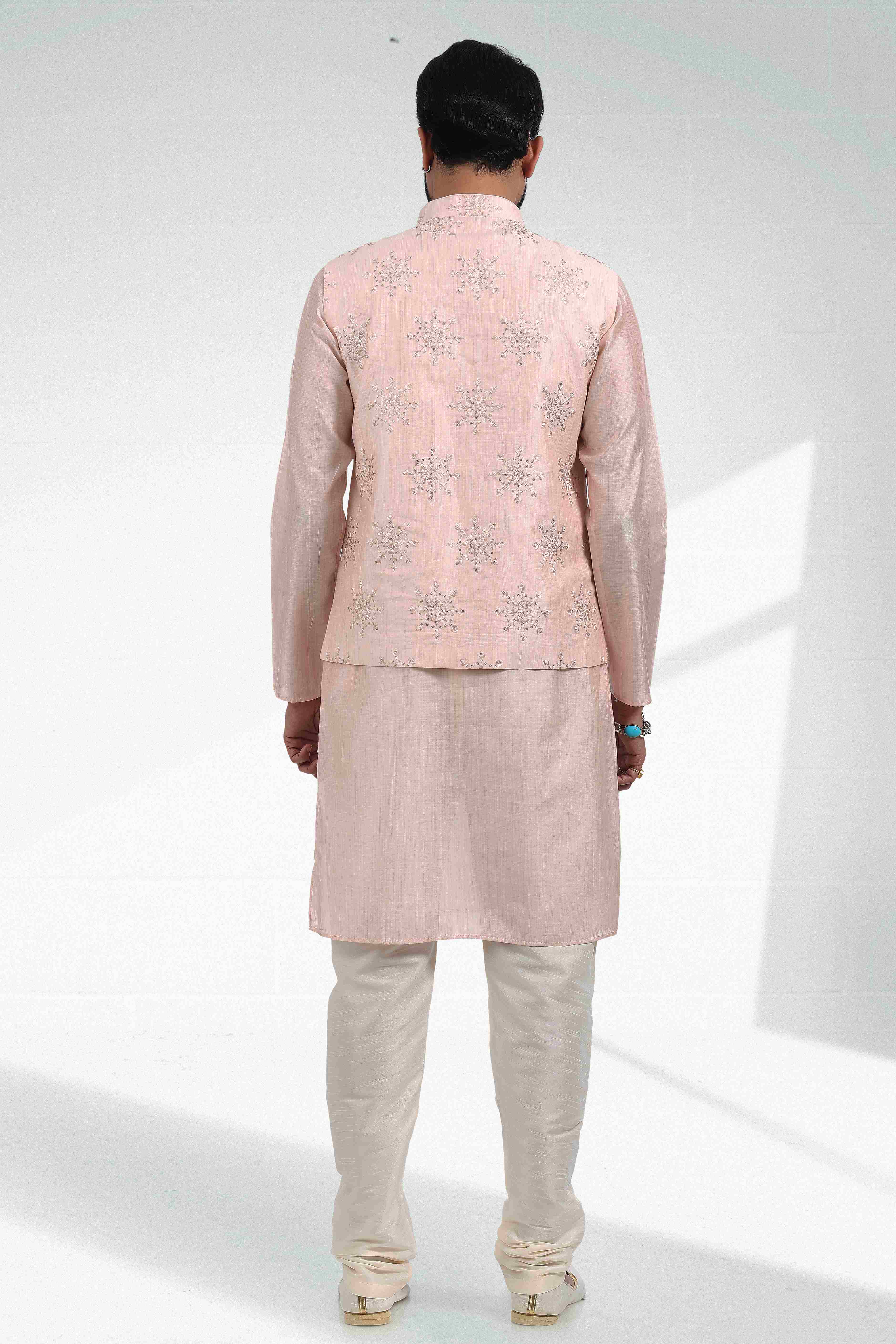 Raivat Ethnic Art Banarasi Silk Thread Work 3 Pics Jacket Set In Light Peach Colour - Distacart