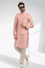 Thumbnail for Raivat Ethnic Art Banarasi Silk Thread Work 3 Pics Jacket Set In Peach Colour - Distacart