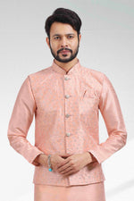 Thumbnail for Raivat Ethnic Art Banarasi Silk Thread Work 3 Pics Jacket Set In Peach Colour - Distacart