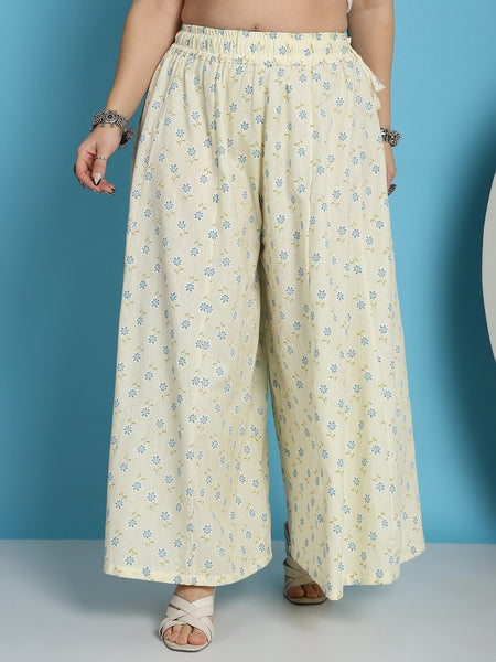 TAG 7 Ethnic Motifs Printed Pure Cotton Flared Ethnic Palazzo