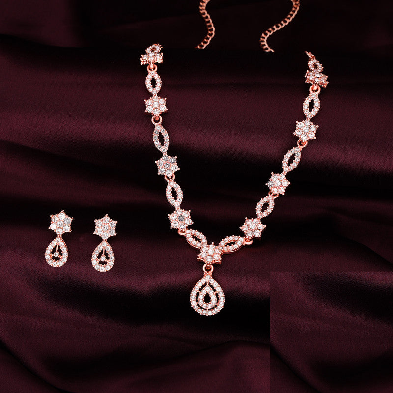 Tehzeeb Creations Elegant White Polished American Diamond (Ad) Studded Necklace And Earring Set For Women - Distacart