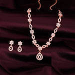 Thumbnail for Tehzeeb Creations Elegant White Polished American Diamond (Ad) Studded Necklace And Earring Set For Women - Distacart