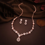 Thumbnail for Tehzeeb Creations Elegant White Polished American Diamond (Ad) Studded Necklace And Earring Set For Women - Distacart