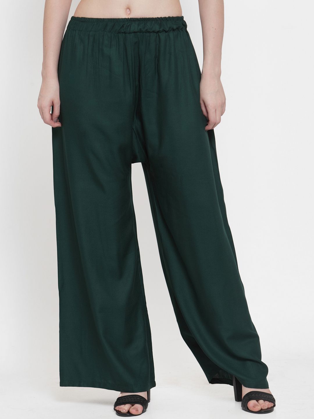 TAG 7 Women Green Solid Flared Palazzos - Distacart
