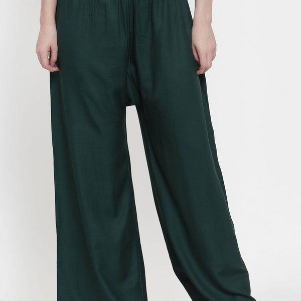 TAG 7 Women Green Solid Flared Palazzos - Distacart