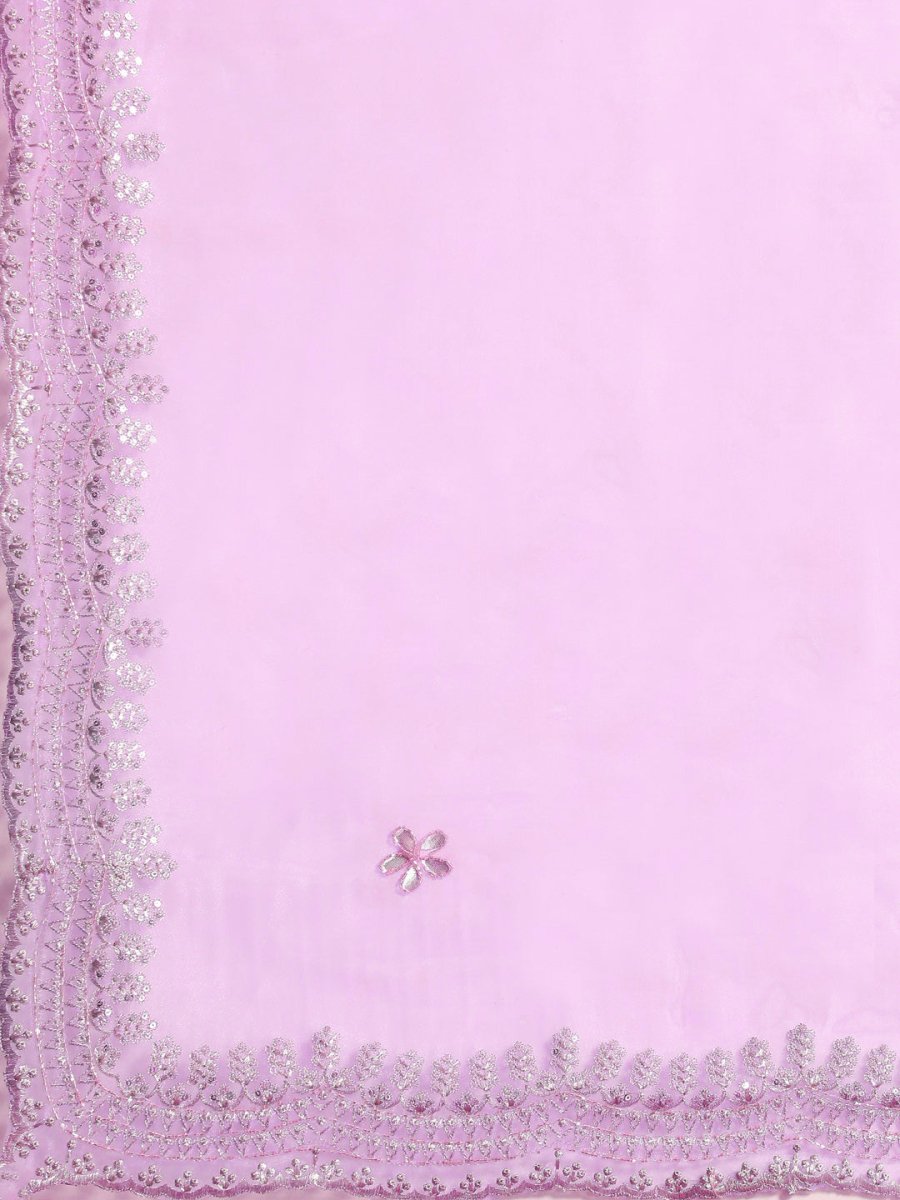 Anouk Lavender & Silver-Coloured Sequinned Organza Saree - Distacart