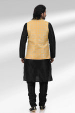 Thumbnail for Raivat Ethnic Jacquard Banarasi Silk Woven Work 3 Pics Jacket Set In Yellow Colour - Distacart