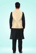 Thumbnail for Raivat Ethnic Jacquard Banarasi Silk Woven Work 3 Pics Jacket Set In Gold Colour - Distacart