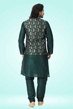 Thumbnail for Raivat Ethnic Jacquard Banarasi Silk Woven Work 3 Pics Jacket Set In Green Colour - Distacart