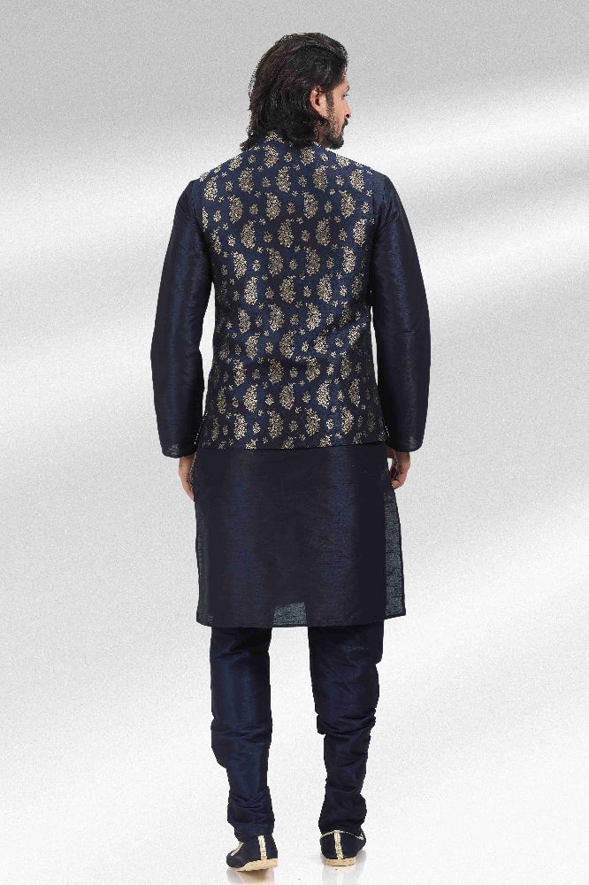 Raivat Ethnic Jacquard Banarasi Silk Woven Work 3 Pics Jacket Set In Blue Colour - Distacart