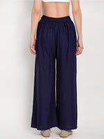 Thumbnail for TAG 7 Women Navy Blue & Maroon Set of 2 Flared Ethnic Palazzos
