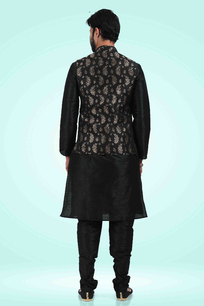 Raivat Ethnic Jacquard Banarasi Silk Woven Work 3 Pics Jacket Set In Black Colour - Distacart